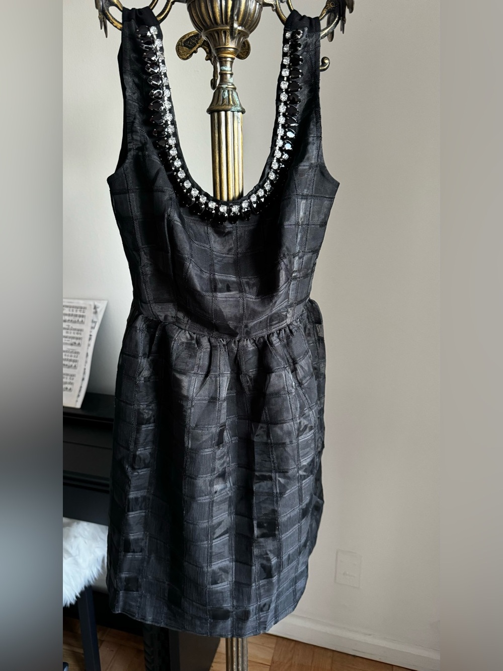 Lucy Paris Black Jewel-Trim Sleeveless Cocktail Dress